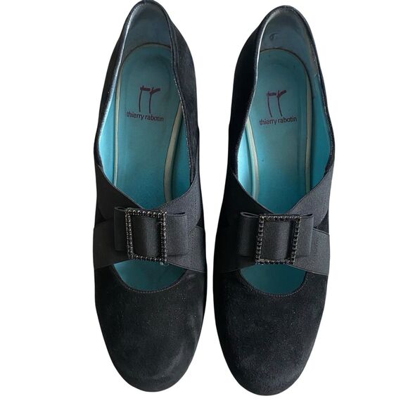 Thierry Rabotin Mary Jane Wedge Shoes 9.5  EU 39.5 Black Suede Dressy Retro - Picture 3 of 7